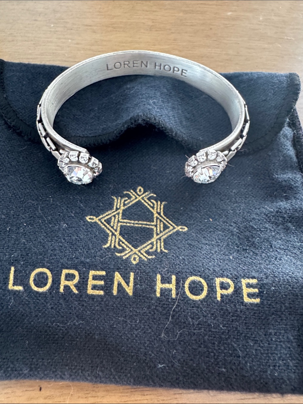 Loren Hope Silver Crystal Open Cuff Bracelet with Clear Stones